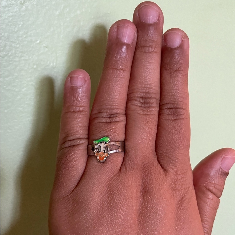 Silver and Green Donald Duck Adjustable Ring